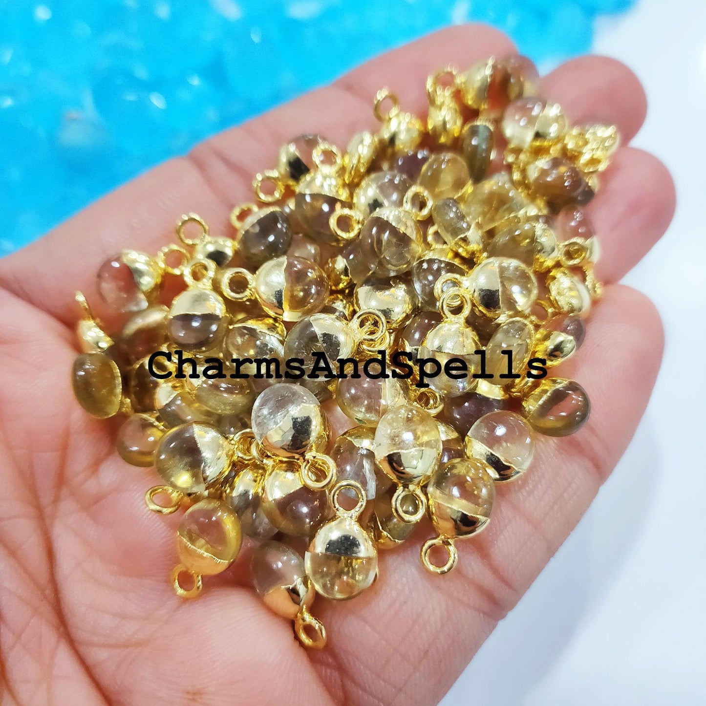 100% Natural Citrine Charm Pendent, Electroplated Gold Pendant Charm, 8X12mm DIY Jewelry Making Findings, Pendent Connector - Charms And Spells