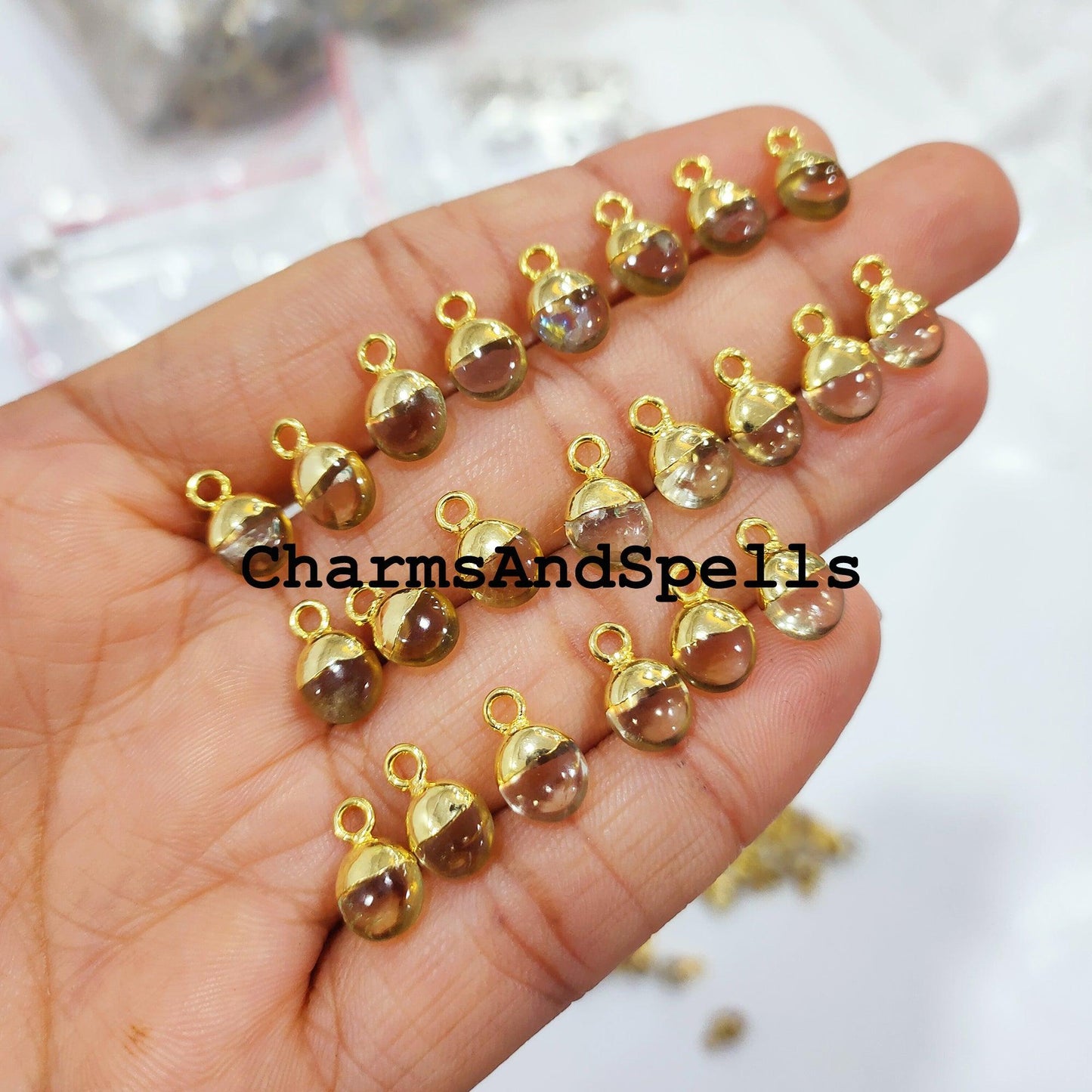 100% Natural Citrine Charm Pendent, Electroplated Gold Pendant Charm, 8X12mm DIY Jewelry Making Findings, Pendent Connector - Charms And Spells