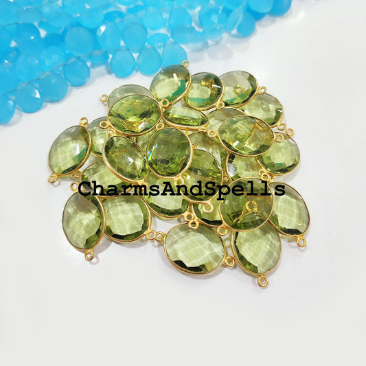 Mega Sale! Green Amethyst Bracelet Charms Connector, Gemstone Bracelet Connector, 17x27mm Necklace Connector,Gold Plated Double Bail - Charms And Spells