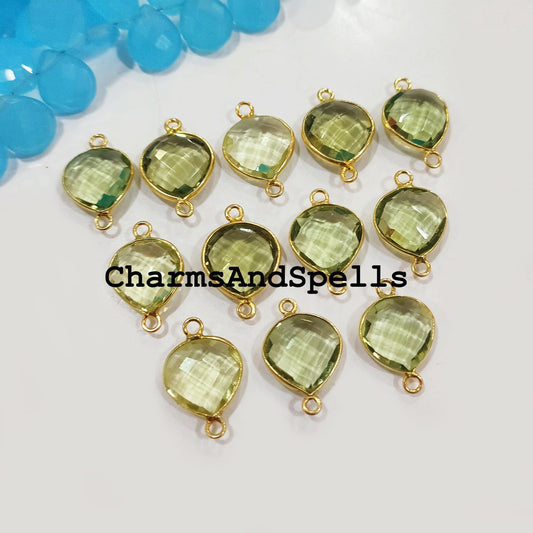 50% OFF On Green Amethyst Bracelet Connector, 15x20mm Green Gemstone Charms Connector, Gold Plated Connector, Jewelry Making Connector - Charms And Spells
