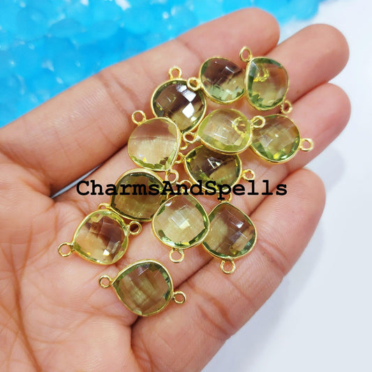 50% OFF On Green Amethyst Bracelet Connector, 15x20mm Green Gemstone Charms Connector, Gold Plated Connector, Jewelry Making Connector - Charms And Spells
