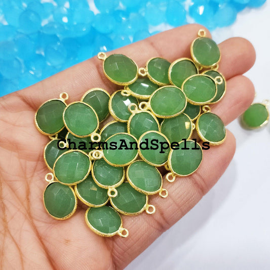 Green Chalcedony Pendant Connector, 12x17mm Charm Pendant, Single Bail Gold Plated Charm, DIY Pendant/Earring Connector - Charms And Spells