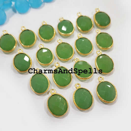 Green Chalcedony Pendant Connector, 12x17mm Charm Pendant, Single Bail Gold Plated Charm, DIY Pendant/Earring Connector - Charms And Spells