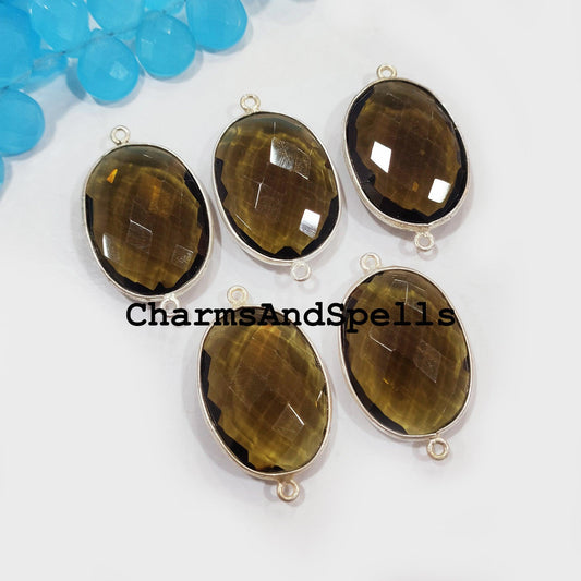 Special Offer!! Smoky Quartz 20x35mm Faceted Double Bail Connector, 925 Silver Plated Charms, Bracelet Making Connector - Charms And Spells