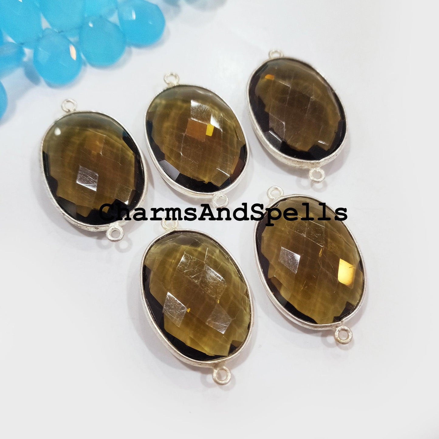 Special Offer!! Smoky Quartz 20x35mm Faceted Double Bail Connector, 925 Silver Plated Charms, Bracelet Making Connector - Charms And Spells