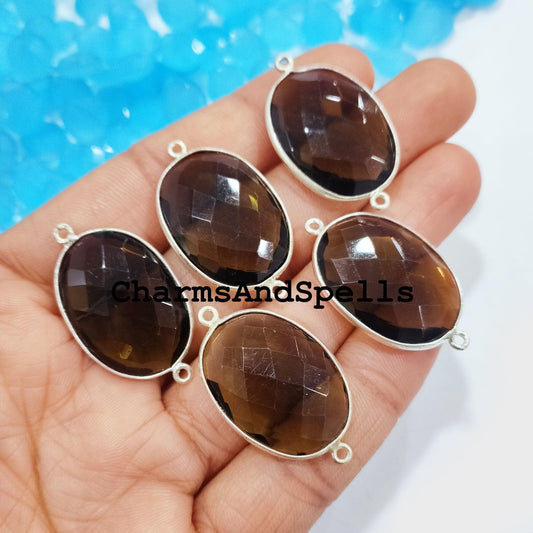 Special Offer!! Smoky Quartz 20x35mm Faceted Double Bail Connector, 925 Silver Plated Charms, Bracelet Making Connector - Charms And Spells