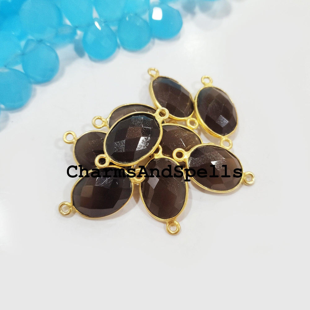 Smoky Quartz Bracelet Connector, 14K Gold Plated Connector & Charms, 12x23mm Faceted Charm Connector, DIY Jewelry Making Connector - Charms And Spells