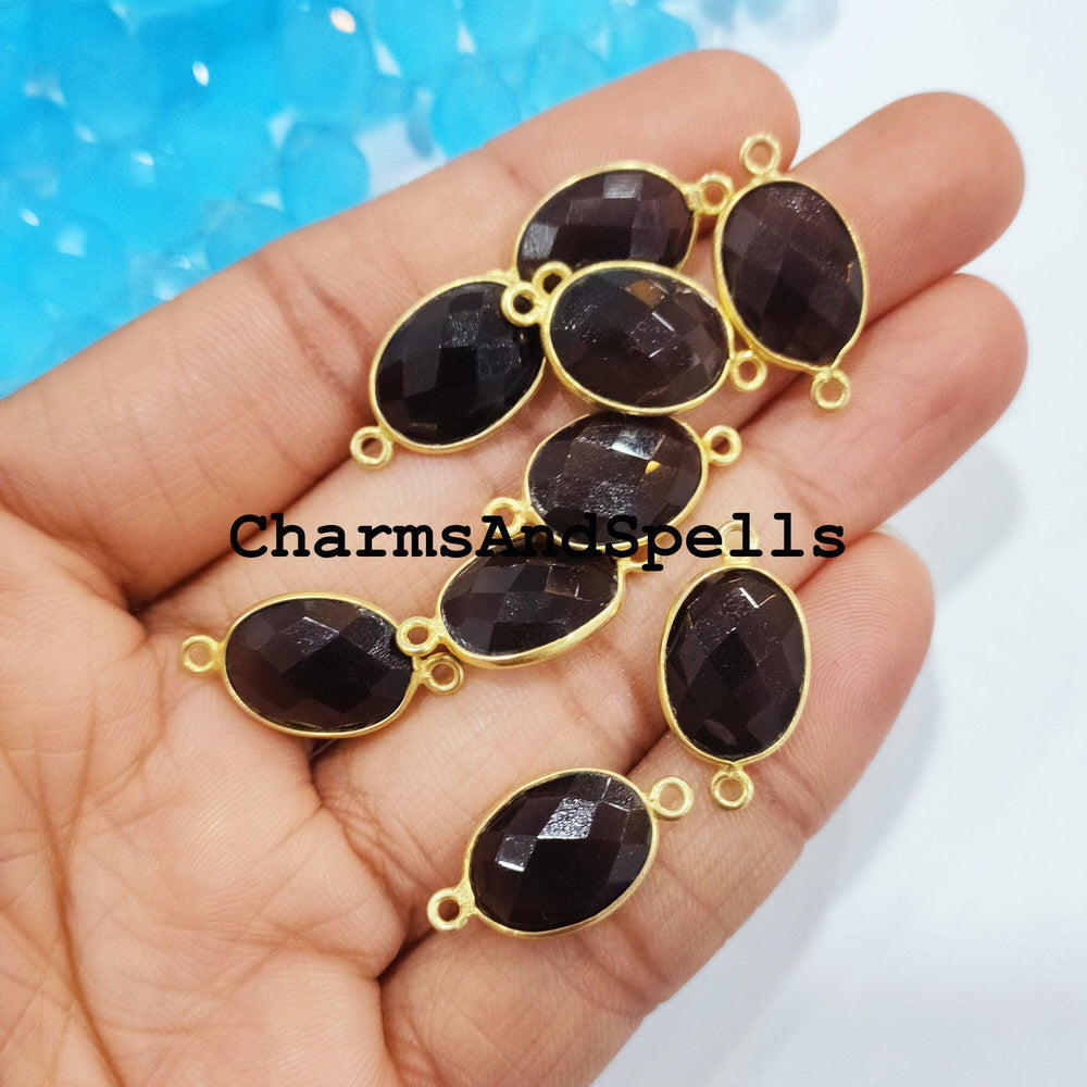 Smoky Quartz Bracelet Connector, 14K Gold Plated Connector & Charms, 12x23mm Faceted Charm Connector, DIY Jewelry Making Connector - Charms And Spells
