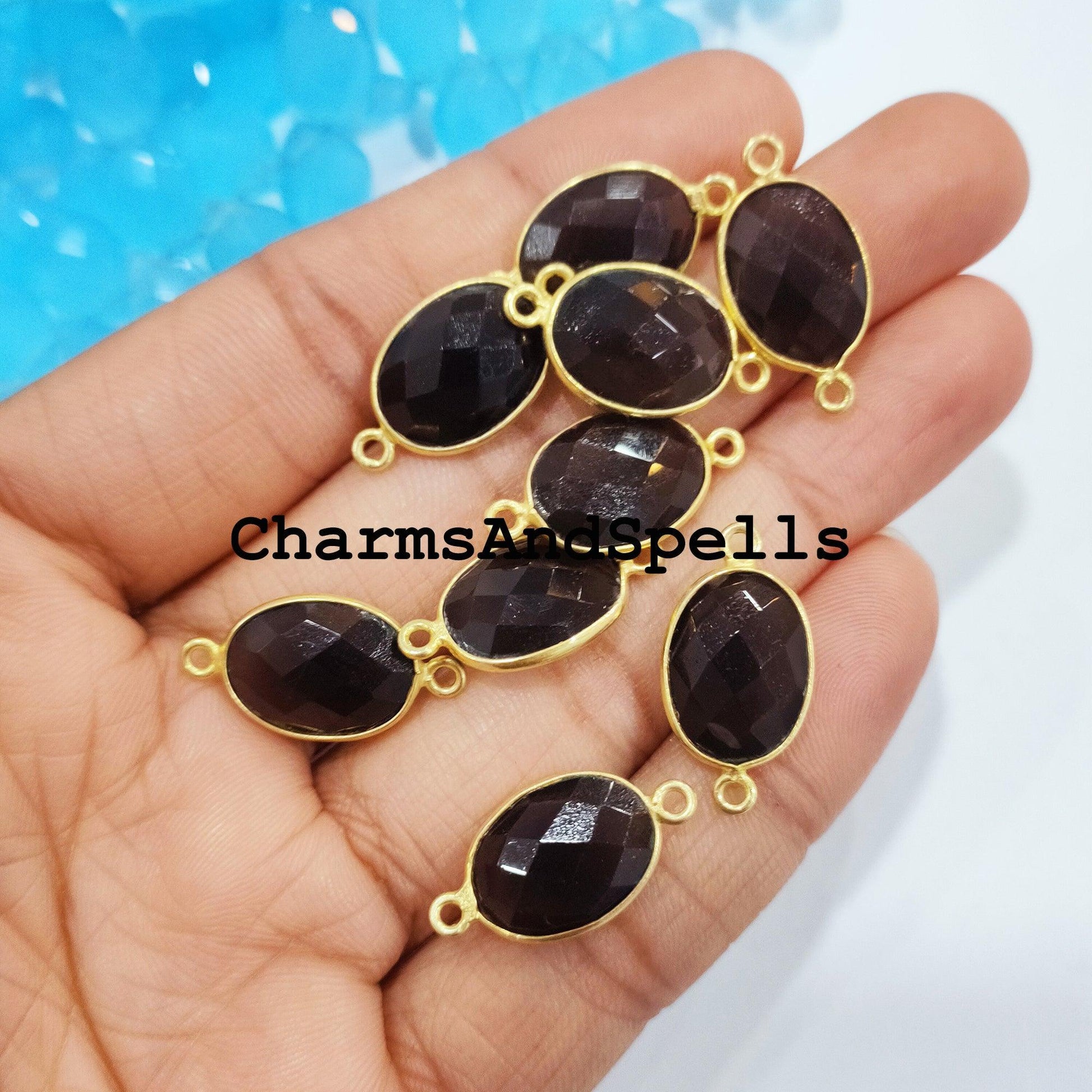 Smoky Quartz Bracelet Connector, 14K Gold Plated Connector & Charms, 12x23mm Faceted Charm Connector, DIY Jewelry Making Connector - Charms And Spells