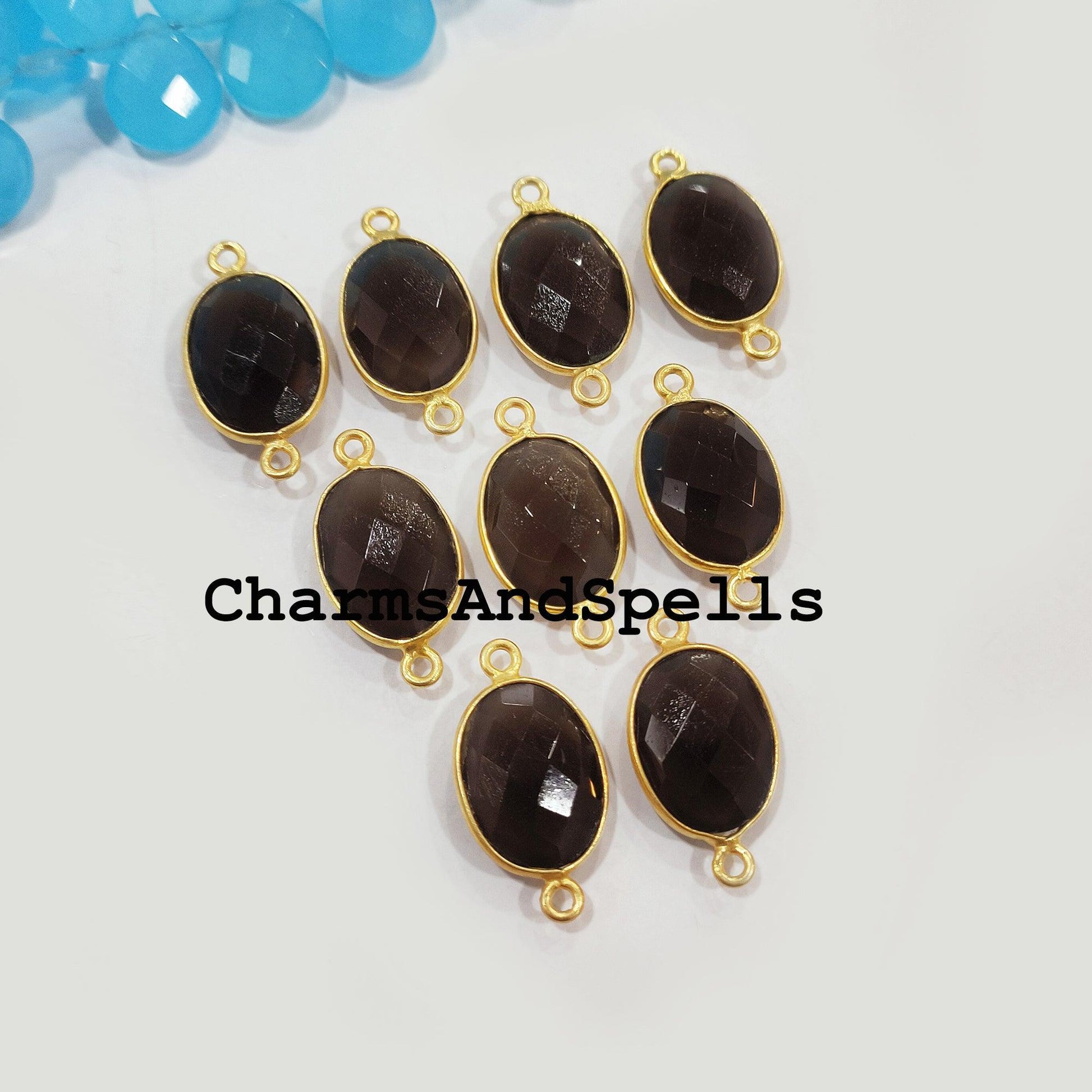 Smoky Quartz Bracelet Connector, 14K Gold Plated Connector & Charms, 12x23mm Faceted Charm Connector, DIY Jewelry Making Connector - Charms And Spells