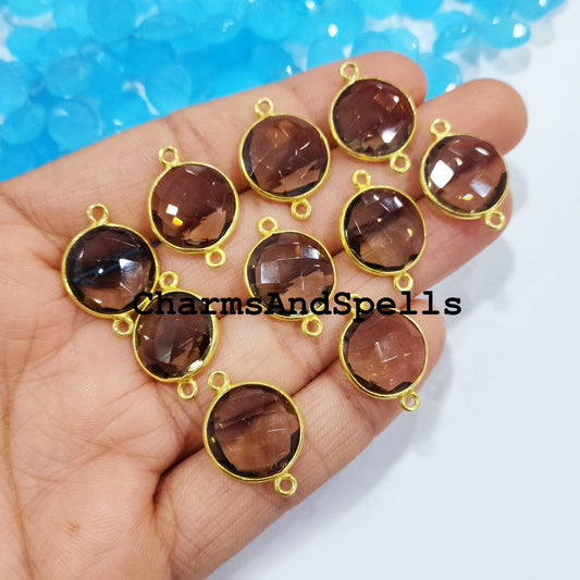 Smoky Quartz Charms Connectors, Quartz Double Bail Connectors, 14K Gold Plated Connectors, Quartz Charm Connectors - Charms And Spells