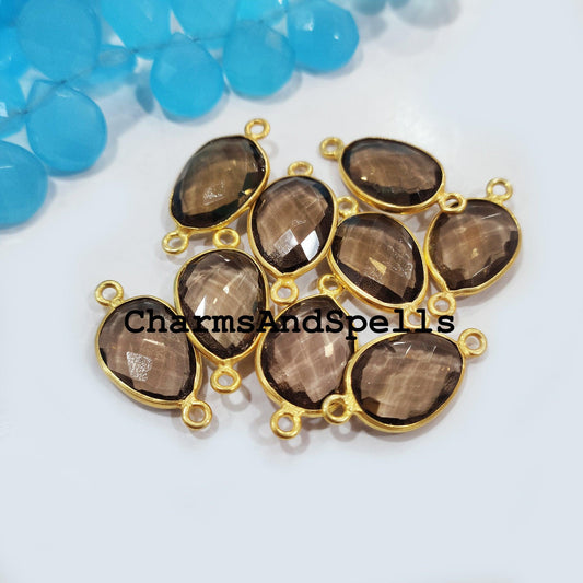 Big Sale!! Smoky Quartz Connector, Faceted Double Bail Charms, 14K Gold Plated Connector, Quartz Charm Bracelet Connector - Charms And Spells