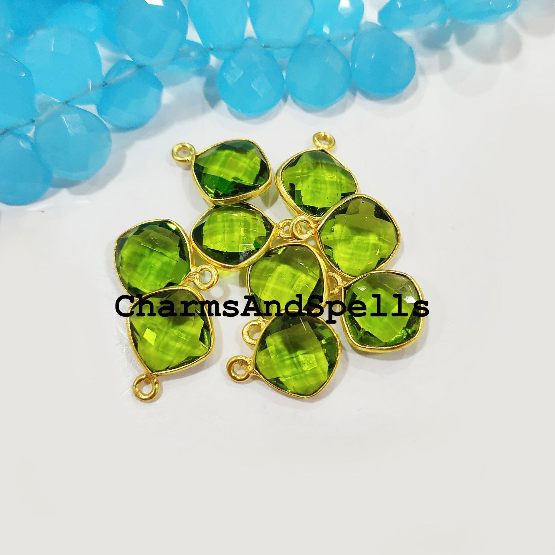 Minimalist Peridot Charms Connectors, 8x17mm Peridot Single Bail Pendent, 14K Gold Plated Connectors, Pendant Connectors - Charms And Spells