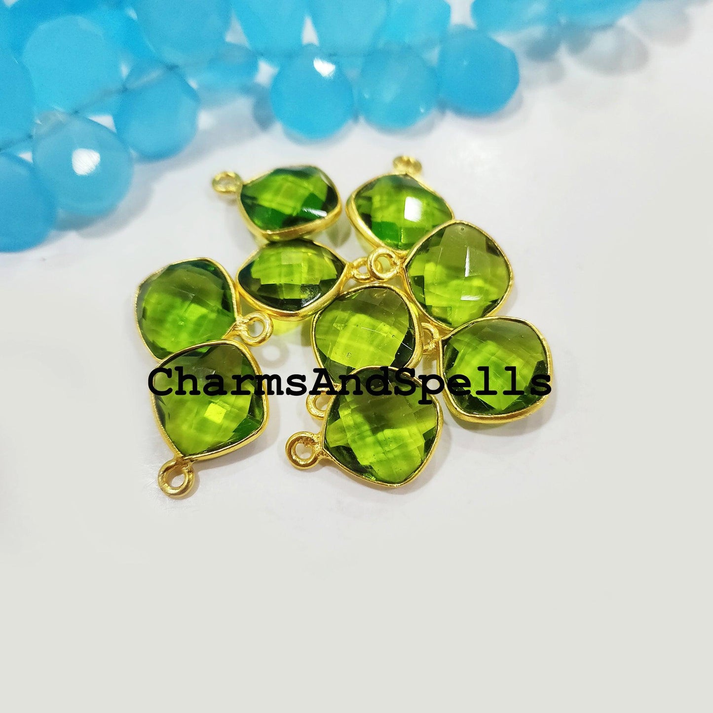 Minimalist Peridot Charms Connectors, 8x17mm Peridot Single Bail Pendent, 14K Gold Plated Connectors, Pendant Connectors - Charms And Spells