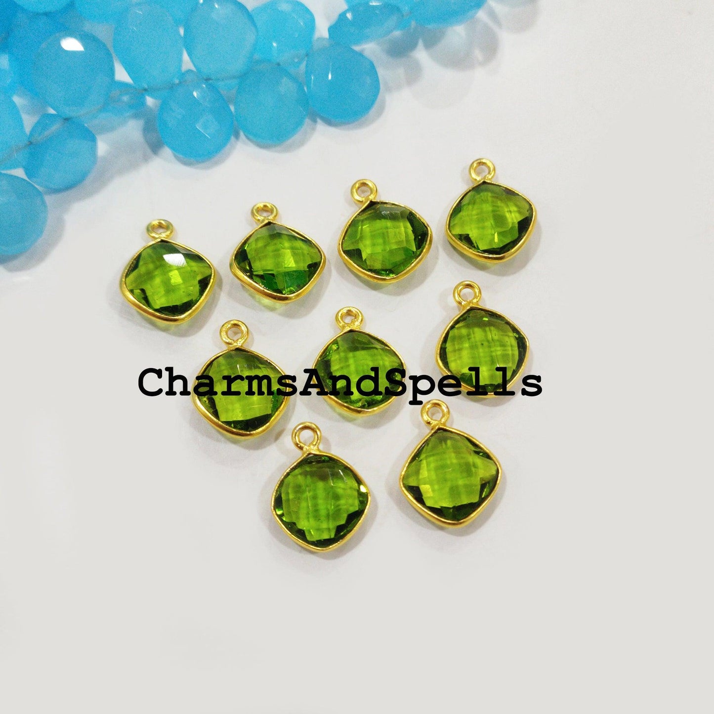 Minimalist Peridot Charms Connectors, 8x17mm Peridot Single Bail Pendent, 14K Gold Plated Connectors, Pendant Connectors - Charms And Spells