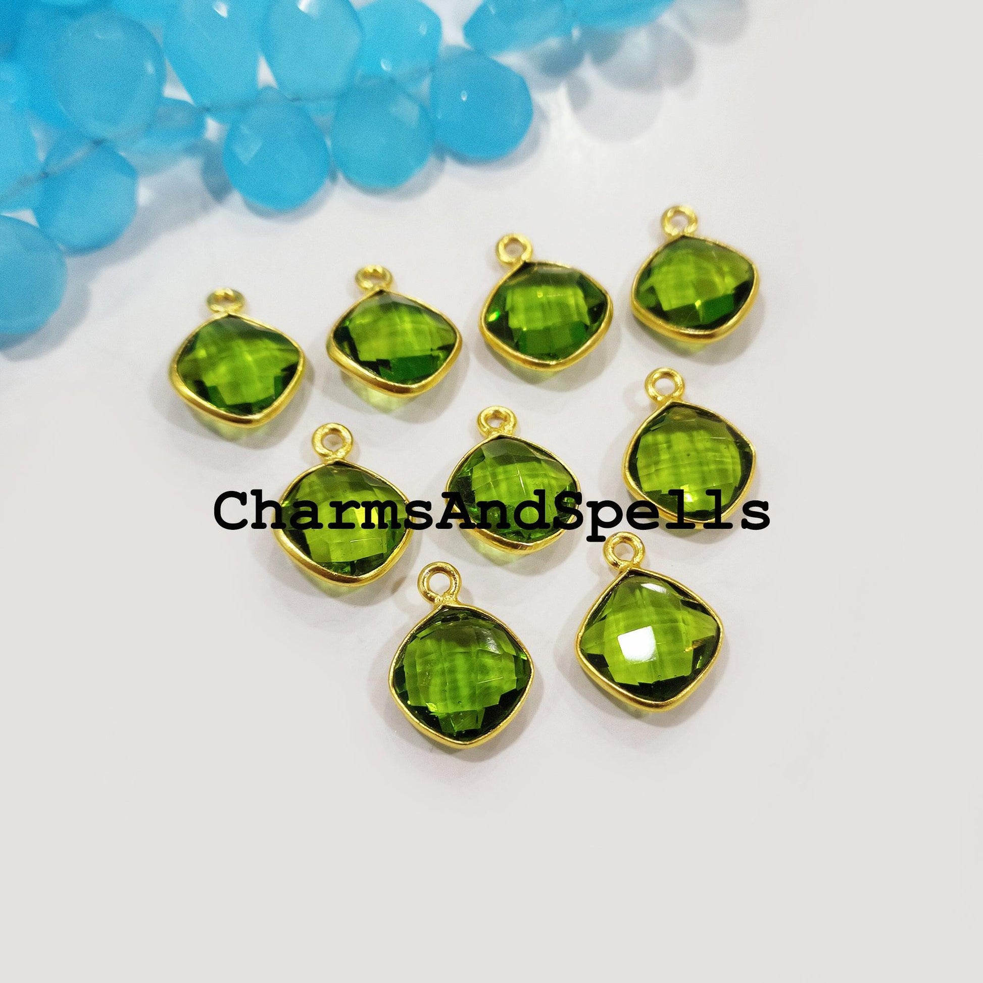 Minimalist Peridot Charms Connectors, 8x17mm Peridot Single Bail Pendent, 14K Gold Plated Connectors, Pendant Connectors - Charms And Spells