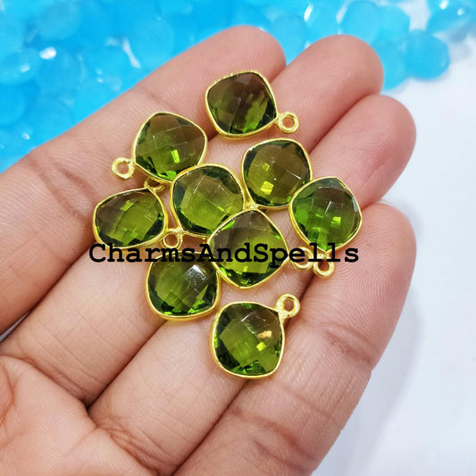 Minimalist Peridot Charms Connectors, 8x17mm Peridot Single Bail Pendent, 14K Gold Plated Connectors, Pendant Connectors - Charms And Spells