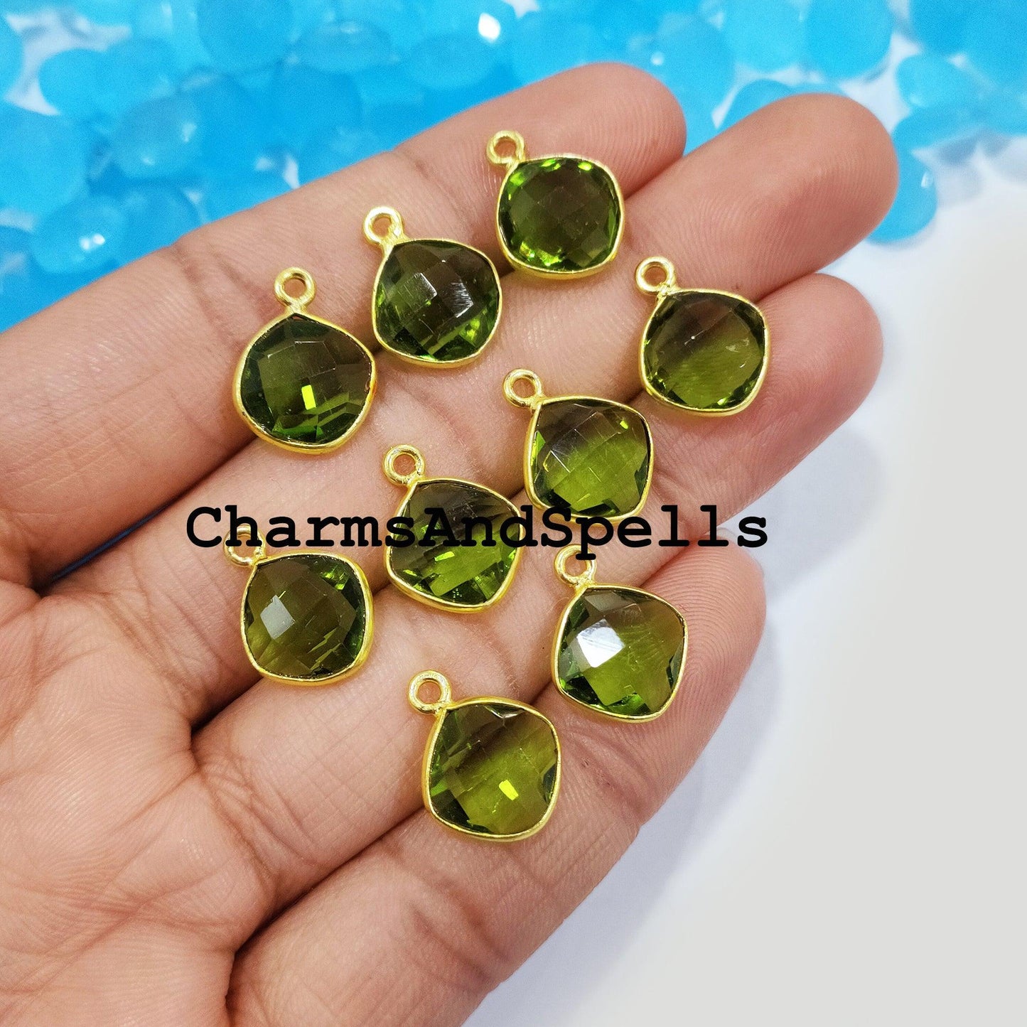 Minimalist Peridot Charms Connectors, 8x17mm Peridot Single Bail Pendent, 14K Gold Plated Connectors, Pendant Connectors - Charms And Spells