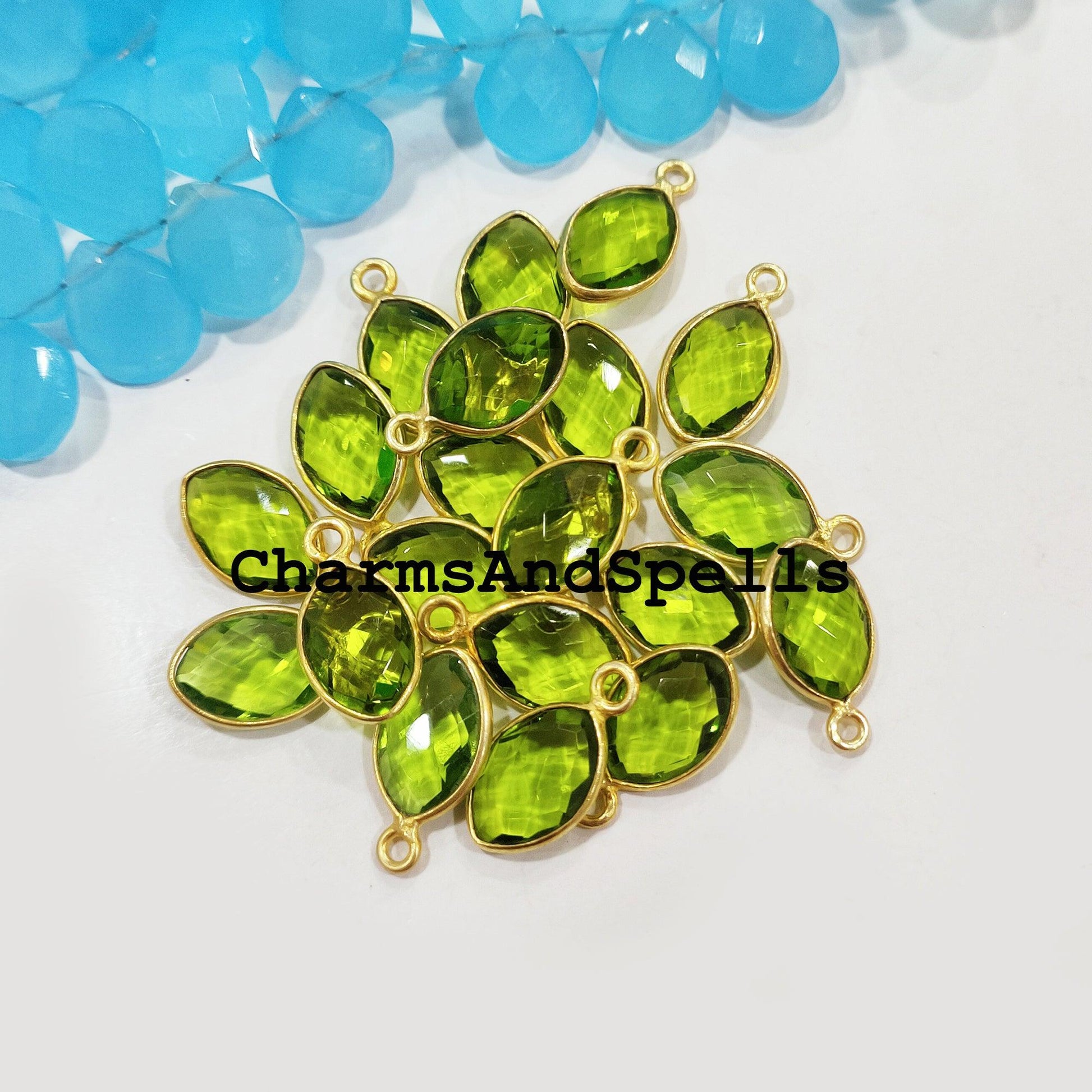 50% OFF On Peridot Connectors, 10x18mm Green Gemstone Pendant Connectors, Gold Plated Connectors, Jewelry Making Connectors - Charms And Spells