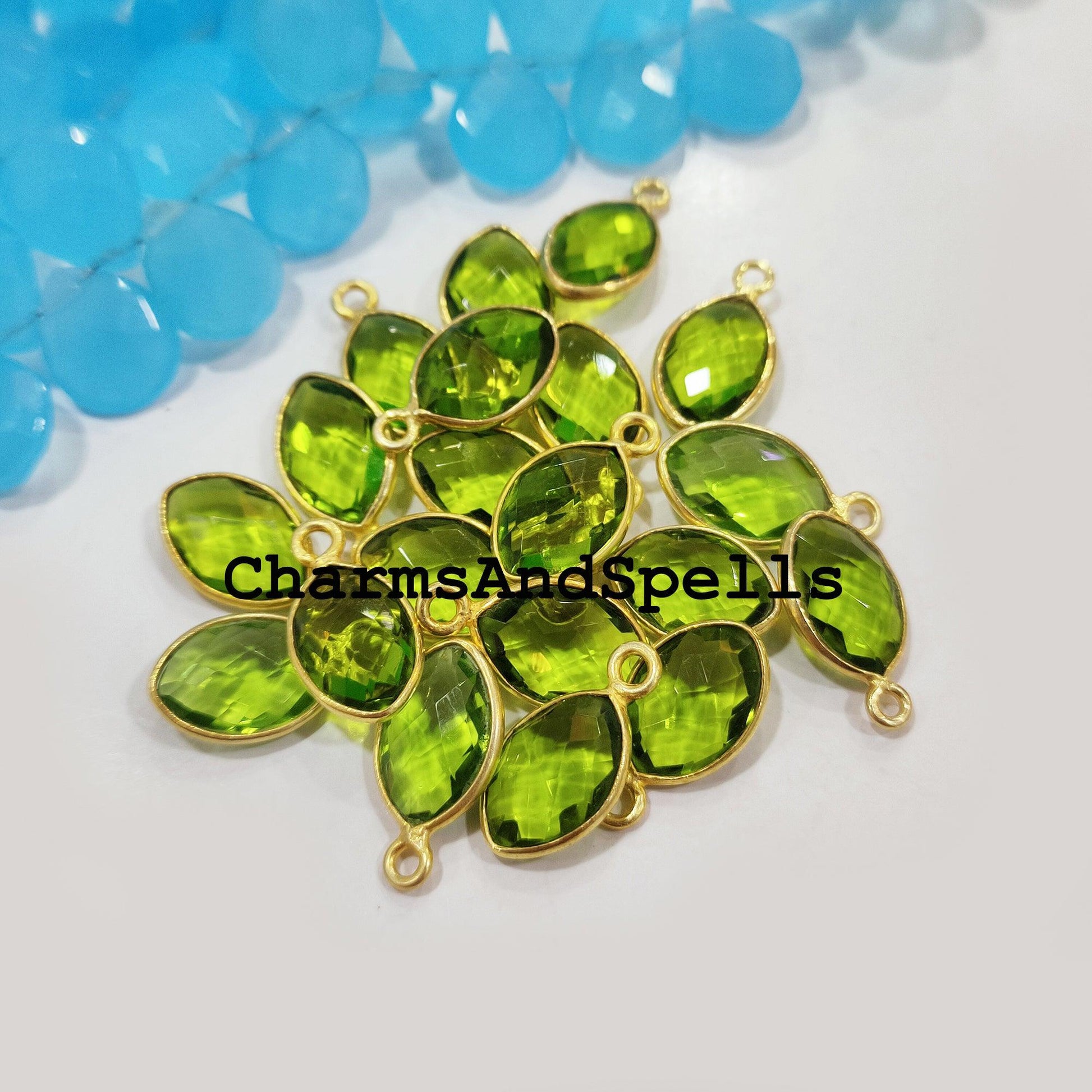 50% OFF On Peridot Connectors, 10x18mm Green Gemstone Pendant Connectors, Gold Plated Connectors, Jewelry Making Connectors - Charms And Spells