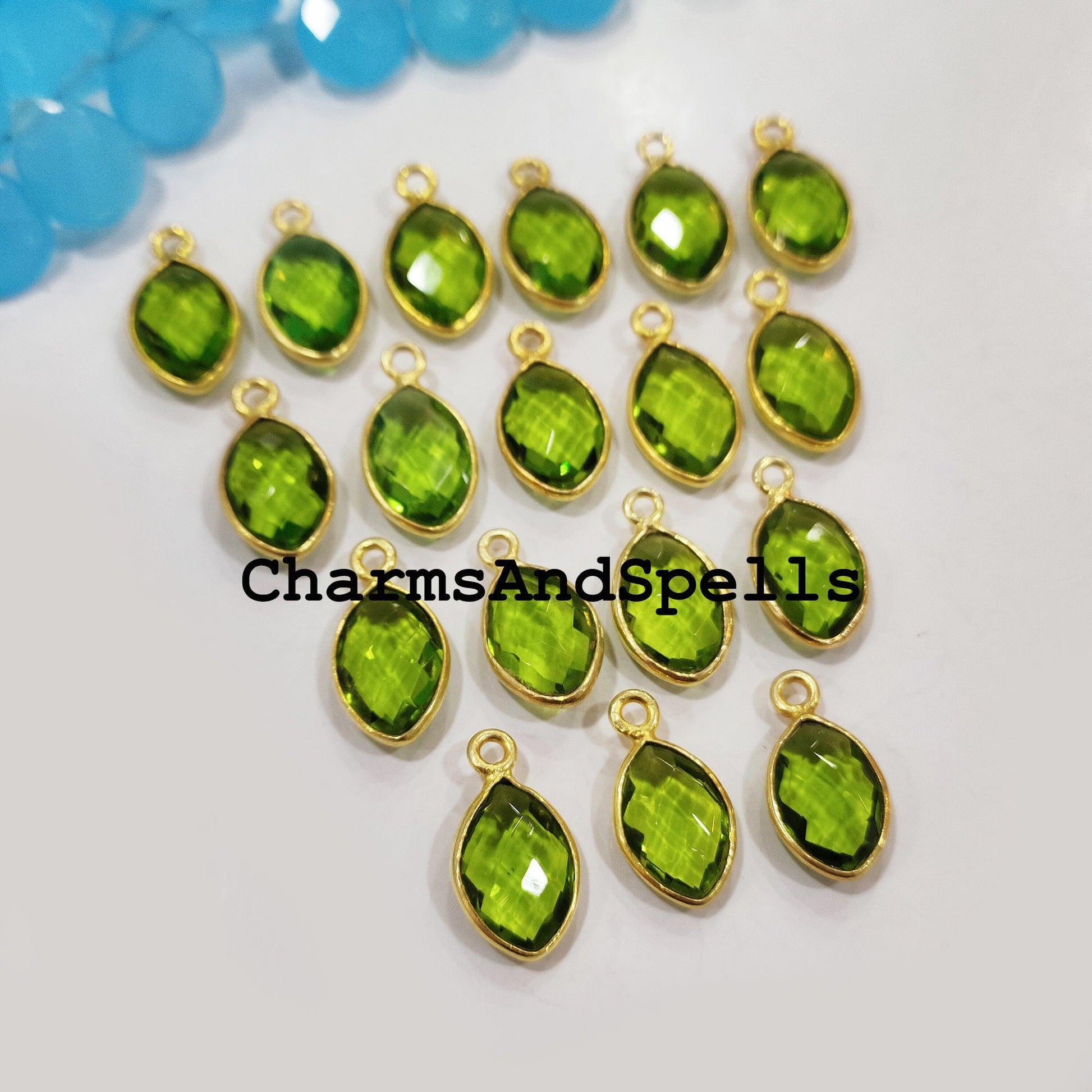 50% OFF On Peridot Connectors, 10x18mm Green Gemstone Pendant Connectors, Gold Plated Connectors, Jewelry Making Connectors - Charms And Spells