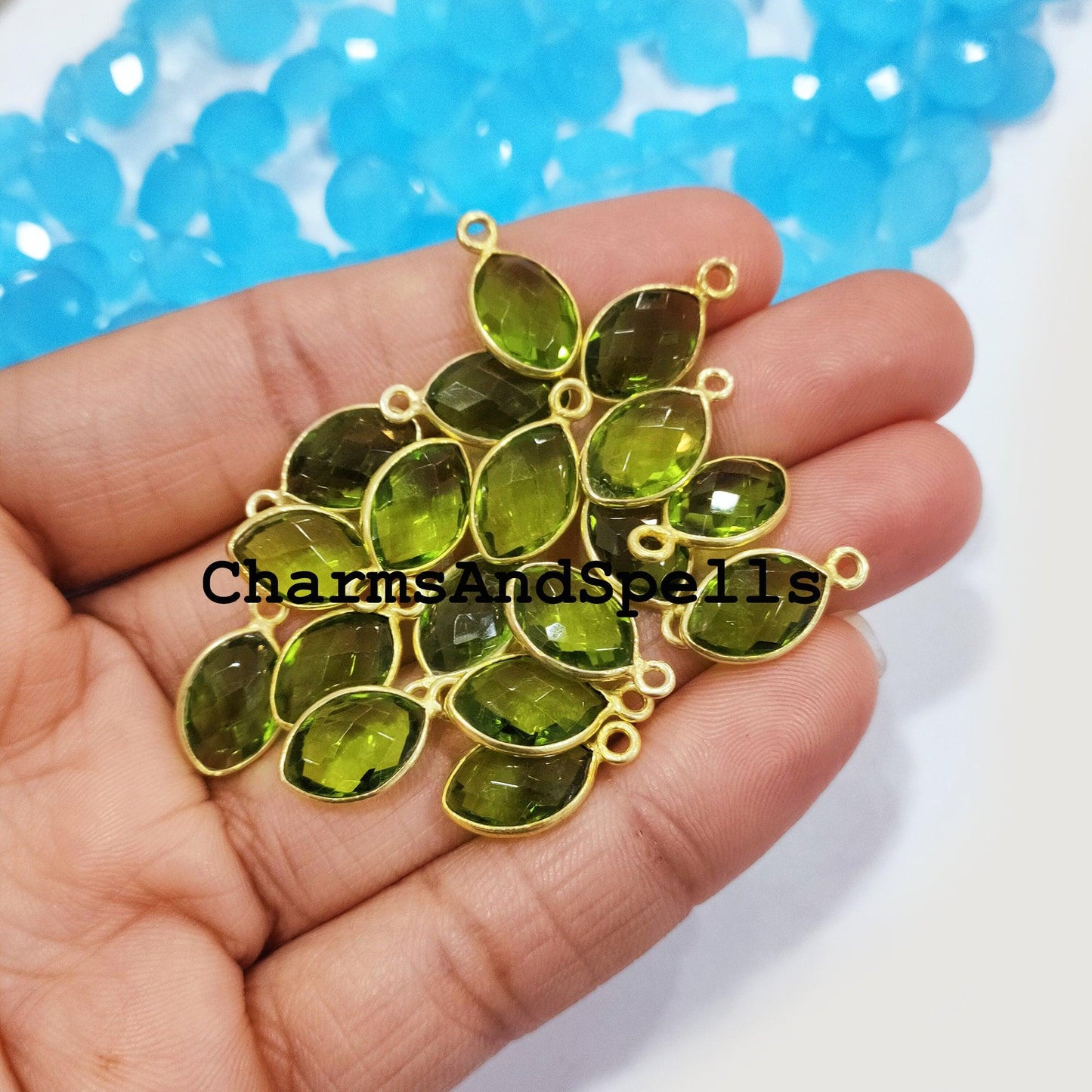 50% OFF On Peridot Connectors, 10x18mm Green Gemstone Pendant Connectors, Gold Plated Connectors, Jewelry Making Connectors - Charms And Spells