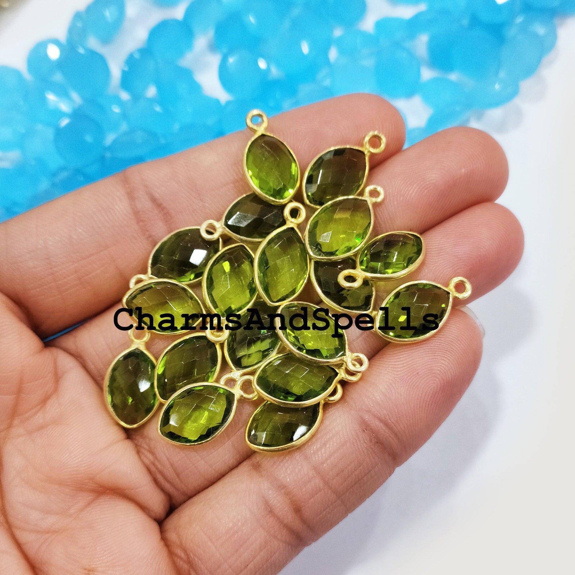 50% OFF On Peridot Connectors, 10x18mm Green Gemstone Pendant Connectors, Gold Plated Connectors, Jewelry Making Connectors - Charms And Spells