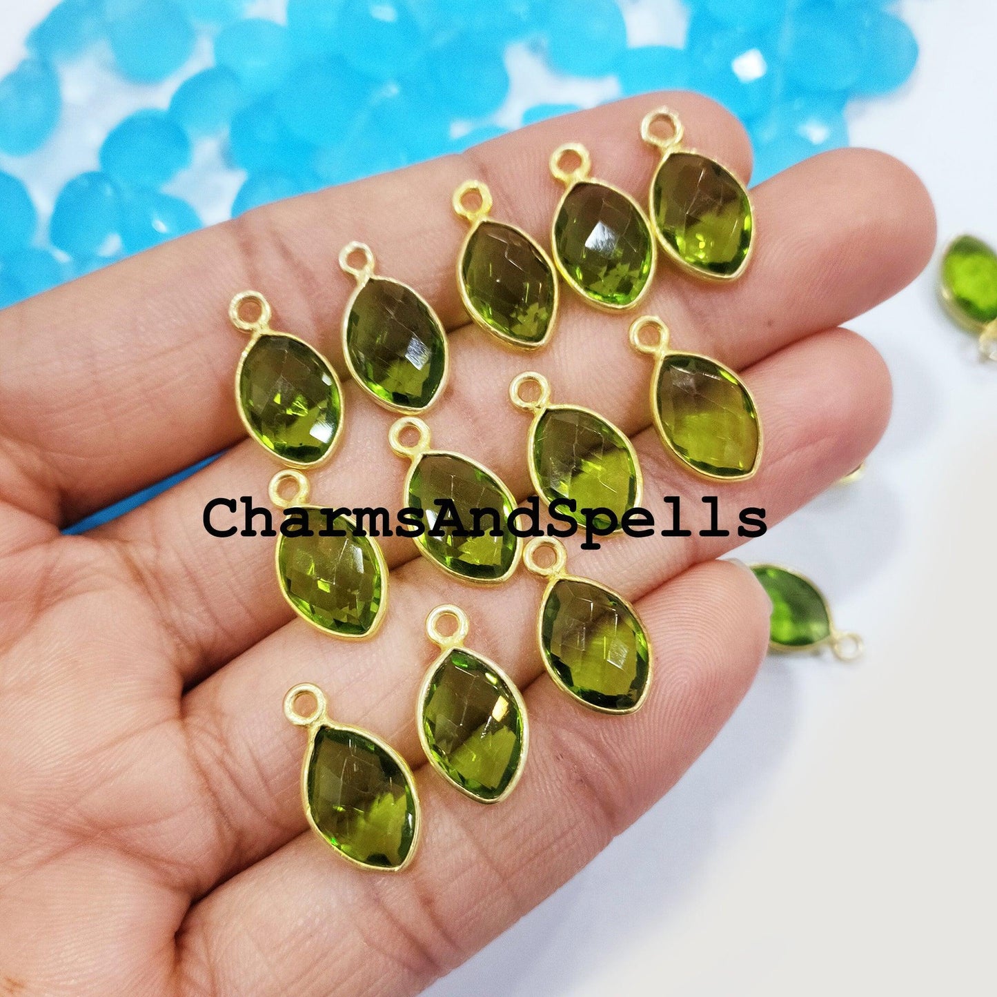 50% OFF On Peridot Connectors, 10x18mm Green Gemstone Pendant Connectors, Gold Plated Connectors, Jewelry Making Connectors - Charms And Spells