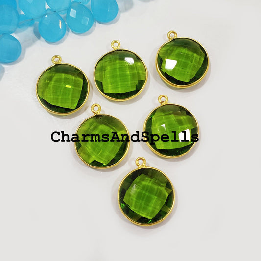 Peridot Pendent Connectors, 20x24mm Faceted Peridot Single Bail Necklace Connectors, 14K Gold Plated Connectors - Charms And Spells