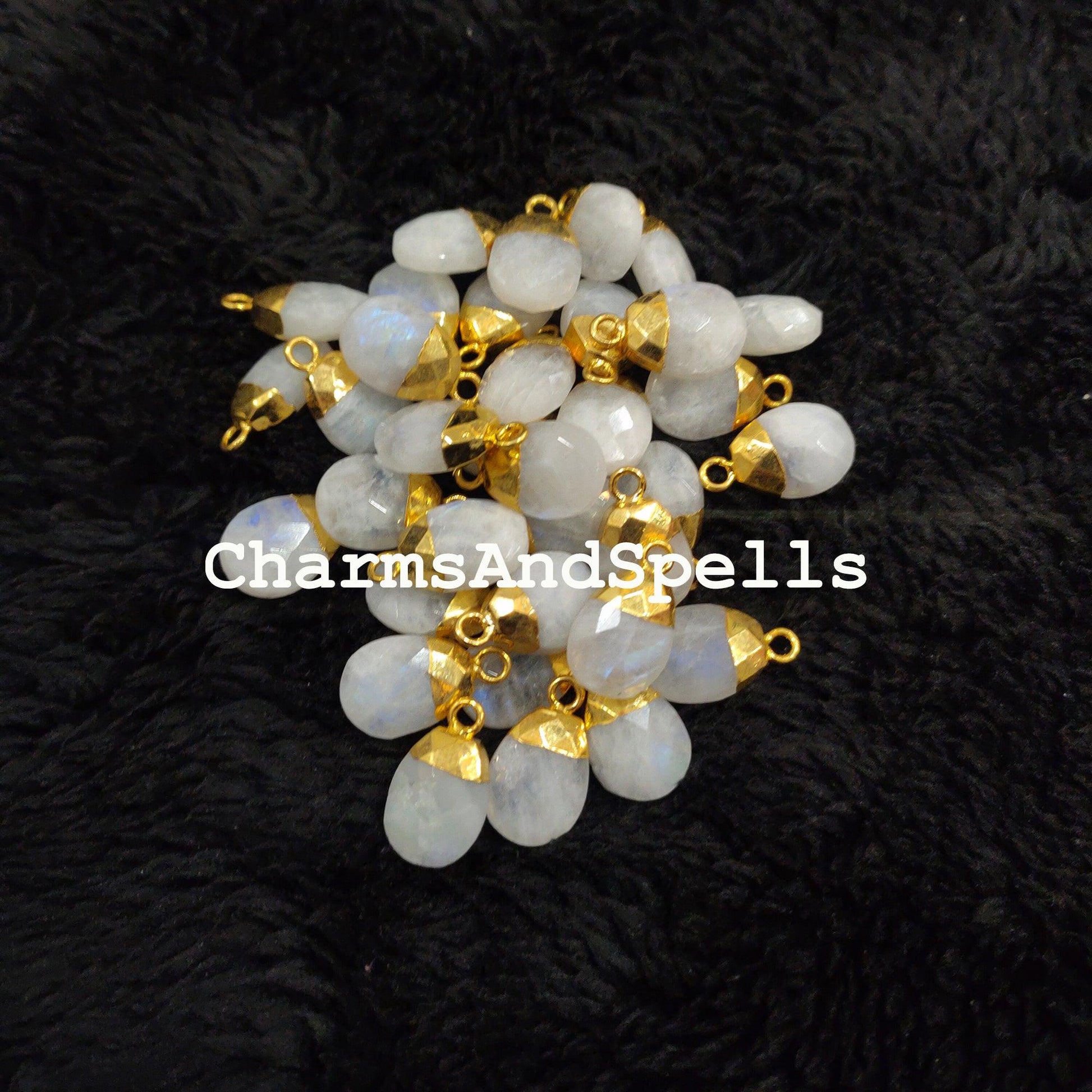 Genuine Rainbow Moonstone Connectors, Faceted Electroplated Connectors, Healing Charms, Gold Plated Connectors - Charms And Spells