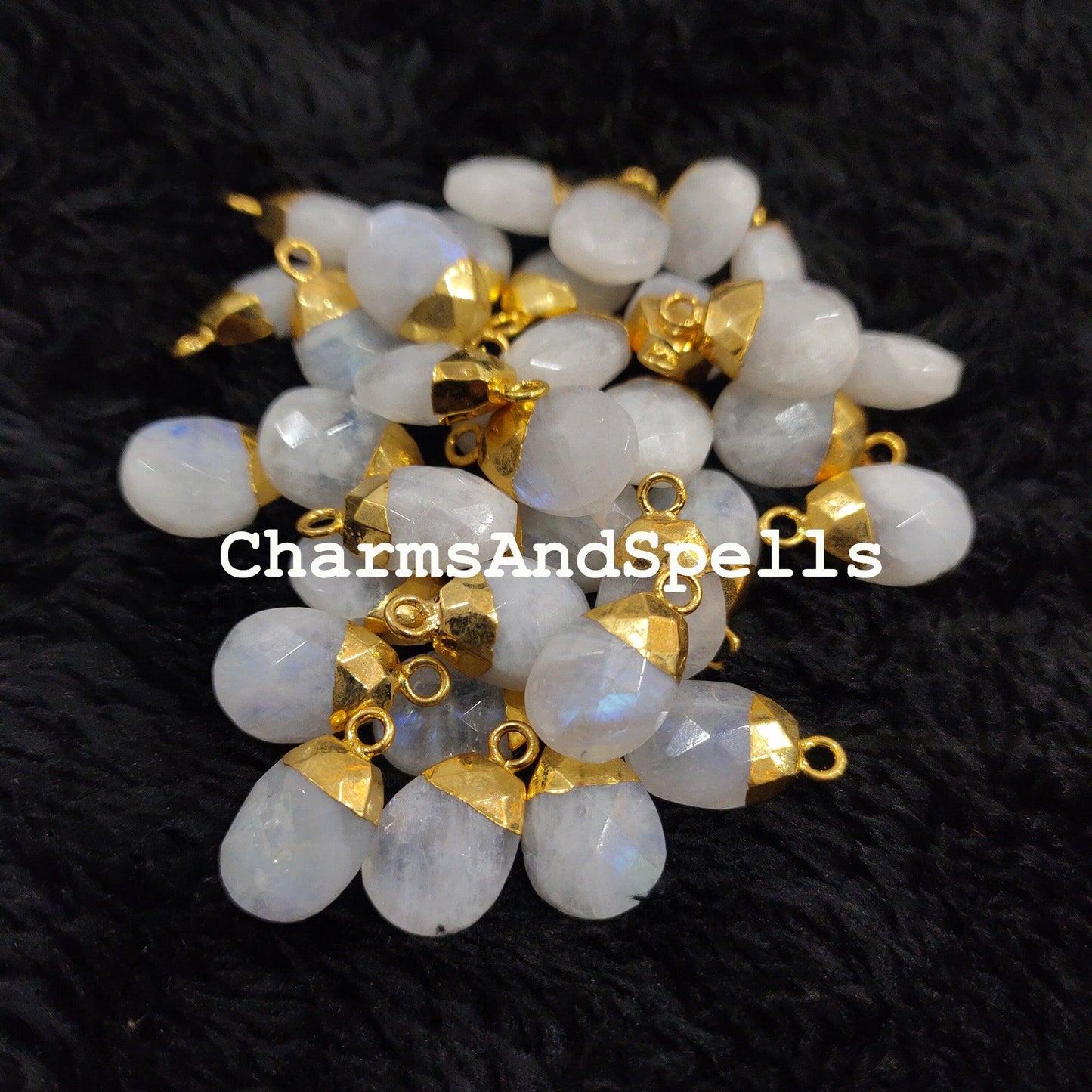 Genuine Rainbow Moonstone Connectors, Faceted Electroplated Connectors, Healing Charms, Gold Plated Connectors - Charms And Spells