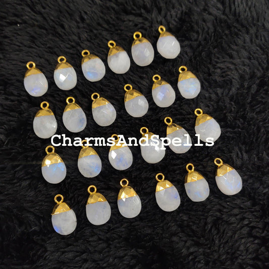 Genuine Rainbow Moonstone Connectors, Faceted Electroplated Connectors, Healing Charms, Gold Plated Connectors - Charms And Spells