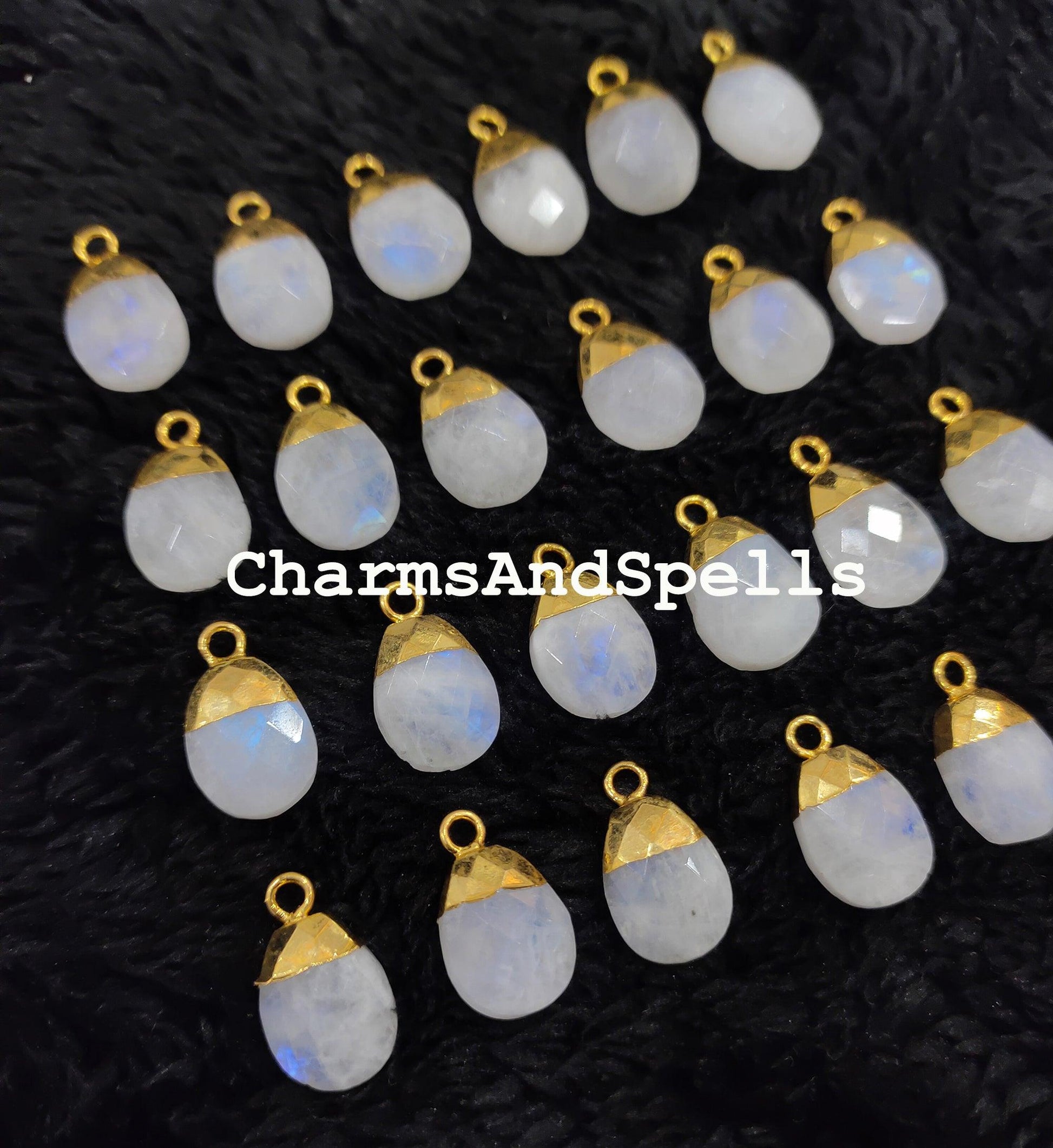 Genuine Rainbow Moonstone Connectors, Faceted Electroplated Connectors, Healing Charms, Gold Plated Connectors - Charms And Spells