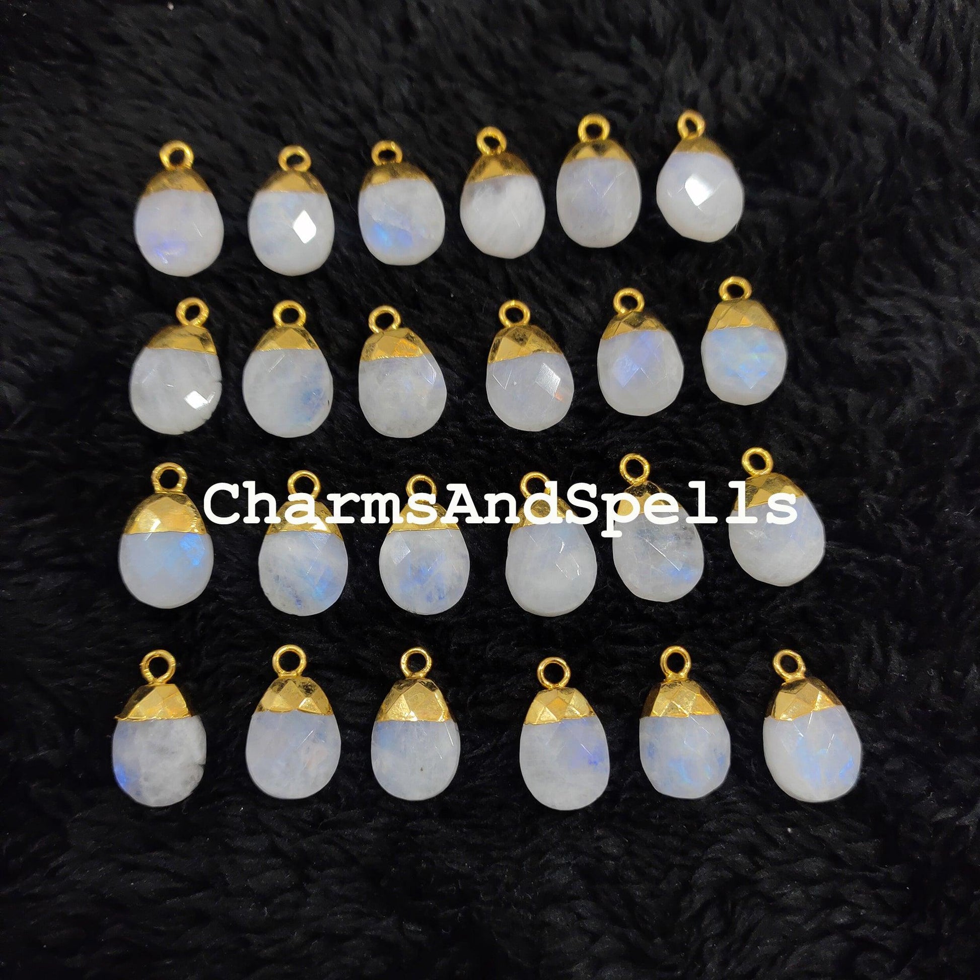 Genuine Rainbow Moonstone Connectors, Faceted Electroplated Connectors, Healing Charms, Gold Plated Connectors - Charms And Spells