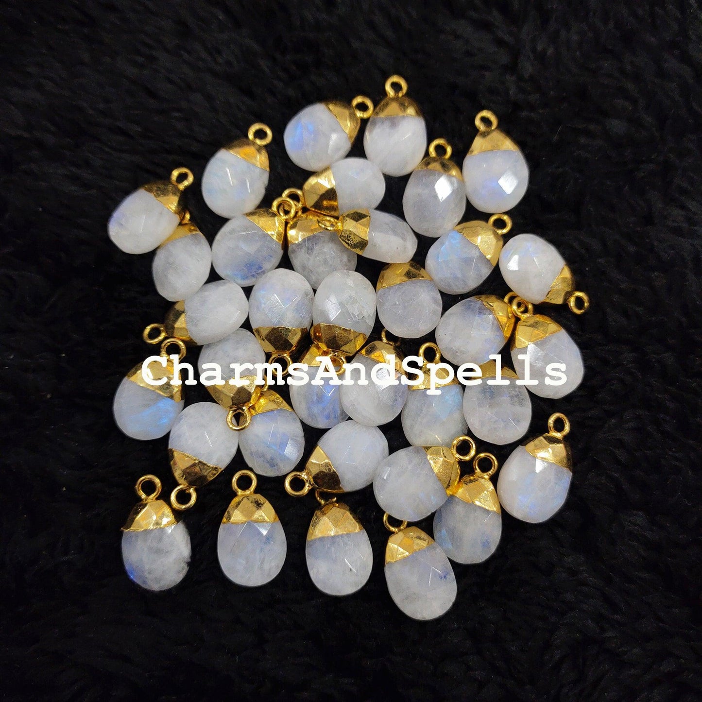 Genuine Rainbow Moonstone Connectors, Faceted Electroplated Connectors, Healing Charms, Gold Plated Connectors - Charms And Spells