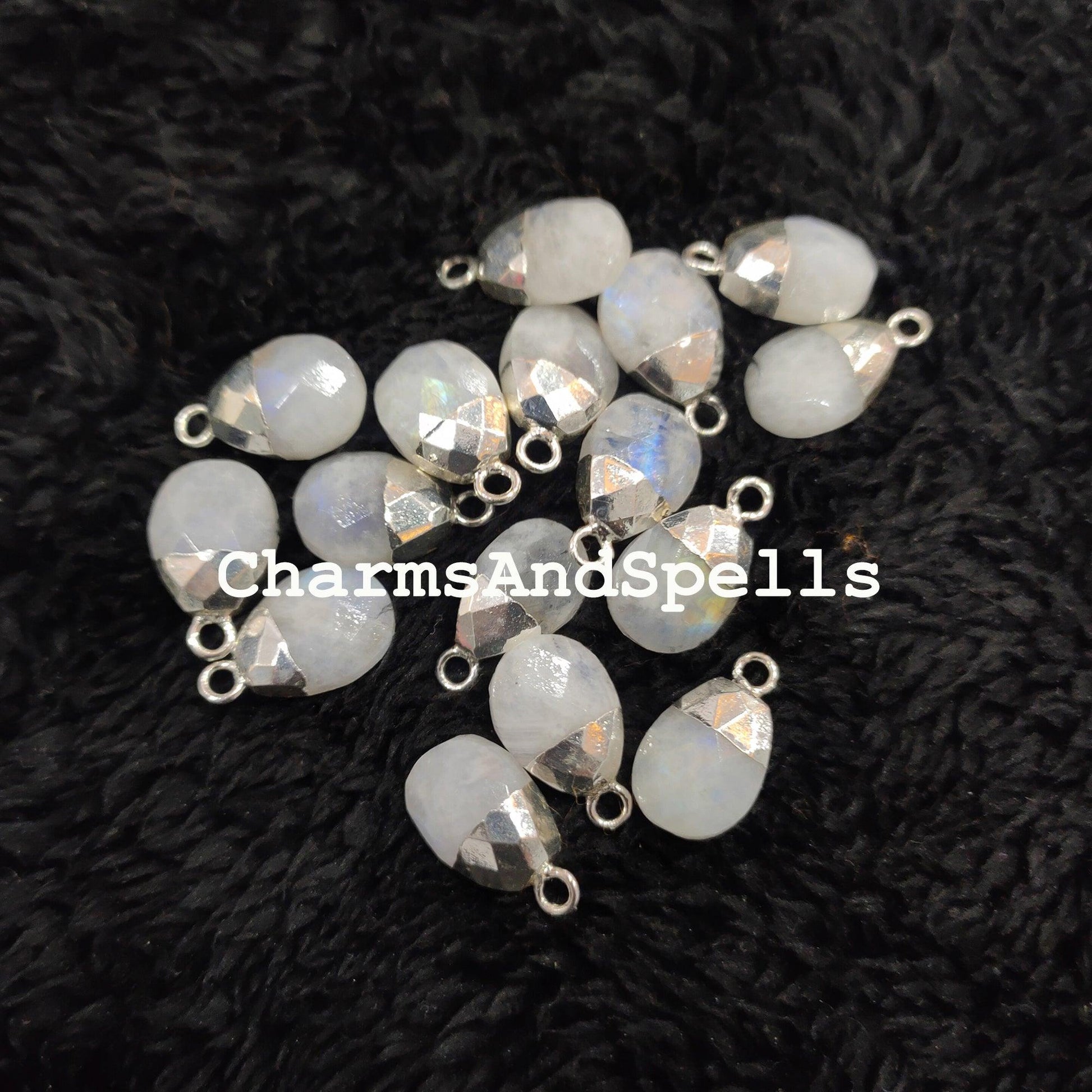 Rainbow Moonstone Pear Pendant Connectors, 10x17mm Faceted Moonstone Electroplated Charm, Gemstone Pendant Connector - Charms And Spells