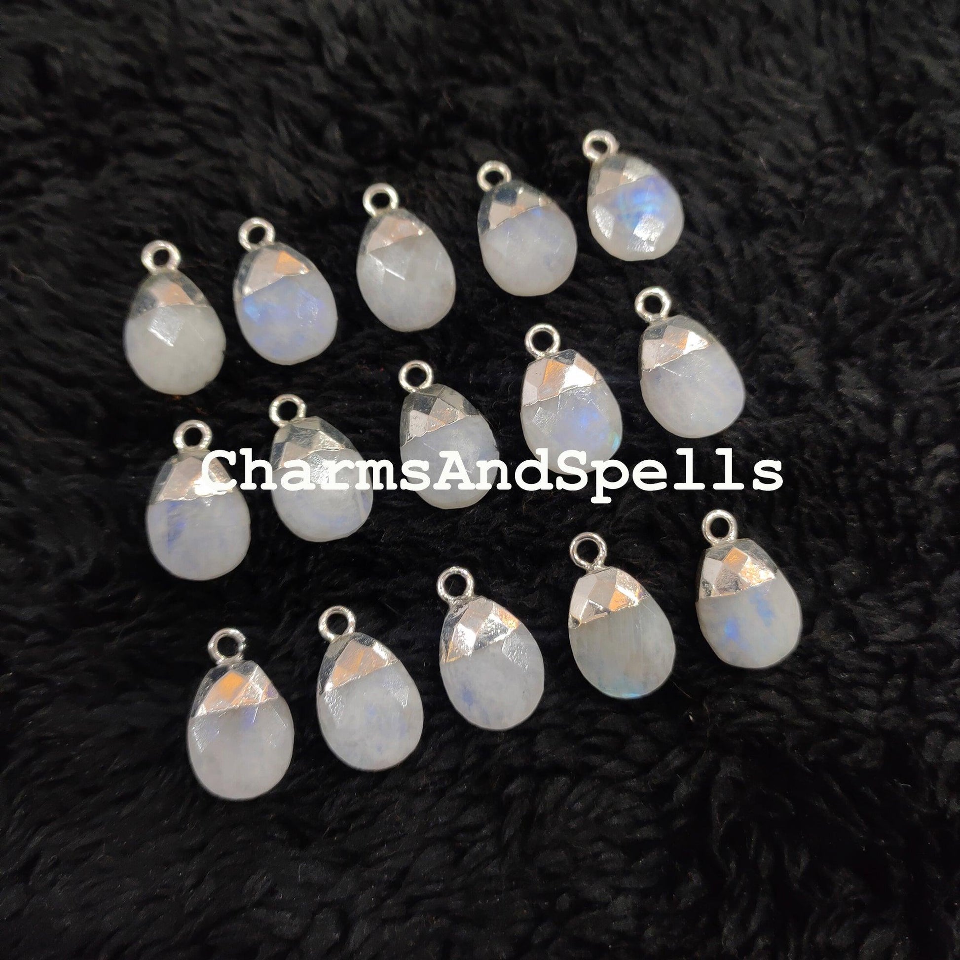 Rainbow Moonstone Pear Pendant Connectors, 10x17mm Faceted Moonstone Electroplated Charm, Gemstone Pendant Connector - Charms And Spells