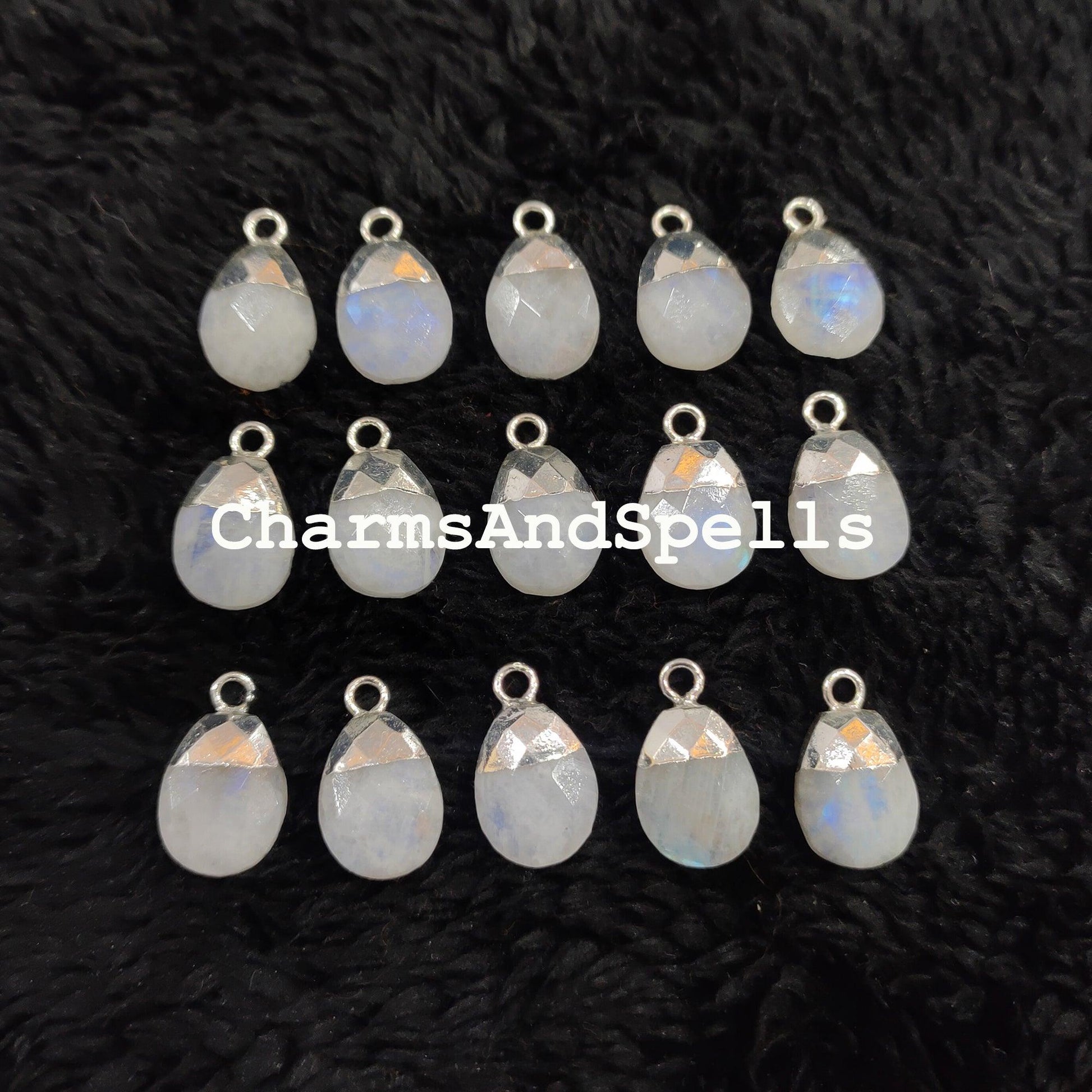 Rainbow Moonstone Pear Pendant Connectors, 10x17mm Faceted Moonstone Electroplated Charm, Gemstone Pendant Connector - Charms And Spells