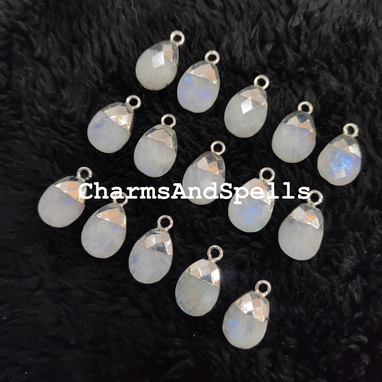 Rainbow Moonstone Pear Pendant Connectors, 10x17mm Faceted Moonstone Electroplated Charm, Gemstone Pendant Connector - Charms And Spells