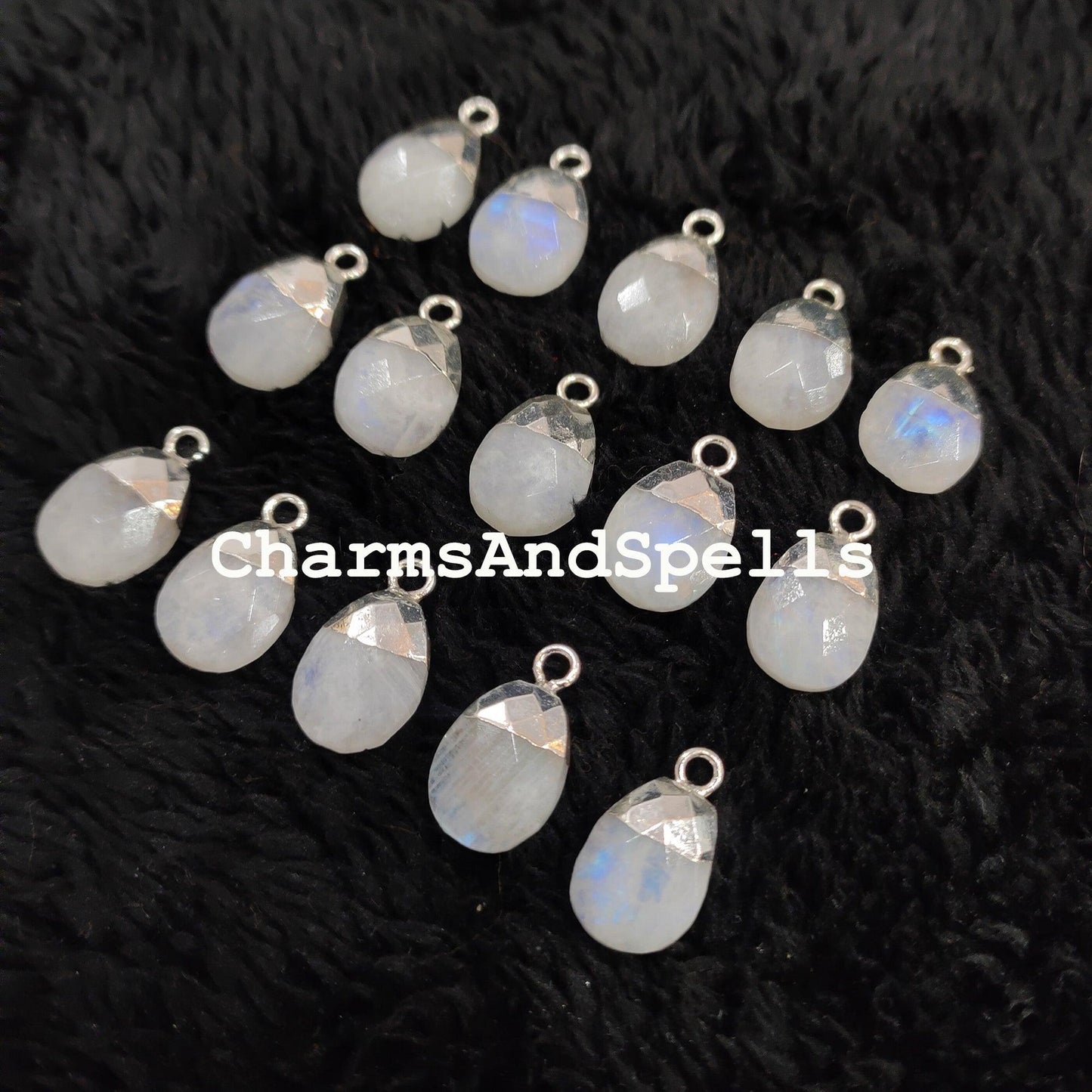 Rainbow Moonstone Pear Pendant Connectors, 10x17mm Faceted Moonstone Electroplated Charm, Gemstone Pendant Connector - Charms And Spells