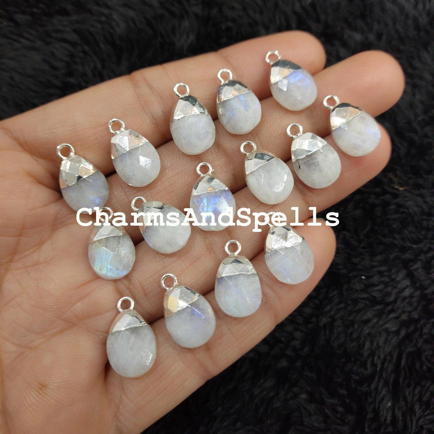 Rainbow Moonstone Pear Pendant Connectors, 10x17mm Faceted Moonstone Electroplated Charm, Gemstone Pendant Connector - Charms And Spells