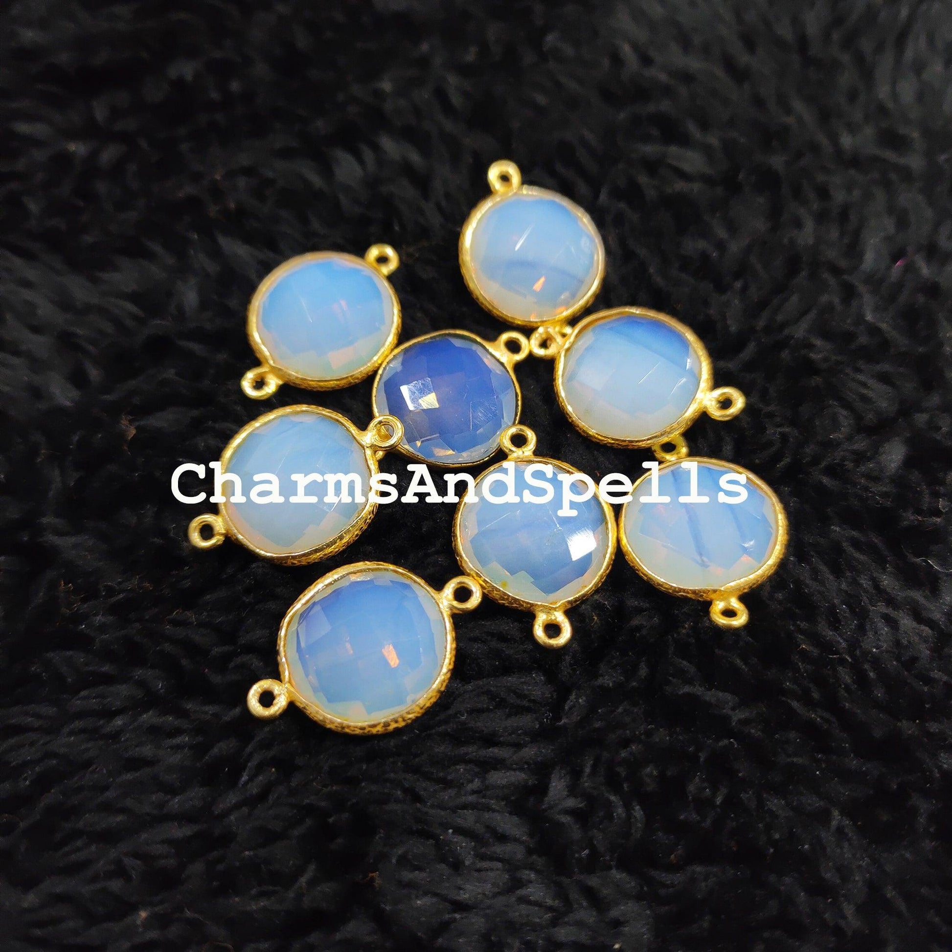 Opalite Connector, 14x20mm Opalite Bracelet Connector, Gold Plated Double Bail Connector, Jewelry Making Connector - Charms And Spells