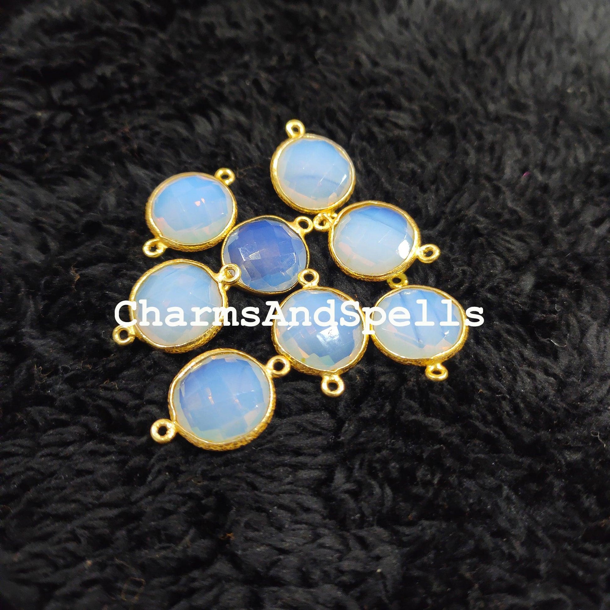 Opalite Connector, 14x20mm Opalite Bracelet Connector, Gold Plated Double Bail Connector, Jewelry Making Connector - Charms And Spells