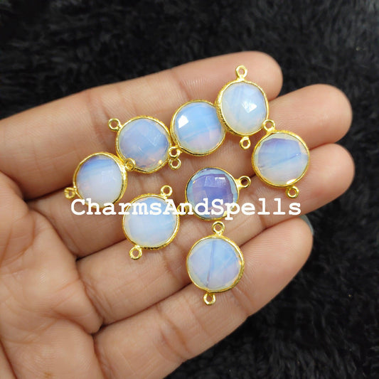 Opalite Connector, 14x20mm Opalite Bracelet Connector, Gold Plated Double Bail Connector, Jewelry Making Connector - Charms And Spells