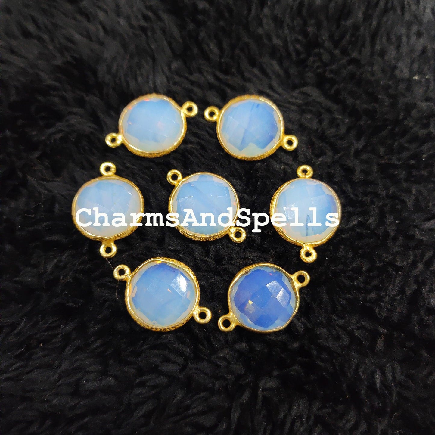 Opalite Connector, 14x20mm Opalite Bracelet Connector, Gold Plated Double Bail Connector, Jewelry Making Connector - Charms And Spells