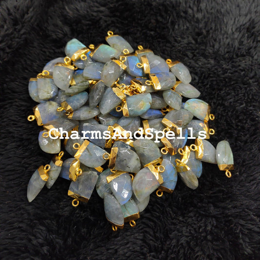 Blue Labradorite Electroplated Connector, Nail Shaped Faceted Gemstone Pendant Connector,Pendant Connector - Charms And Spells