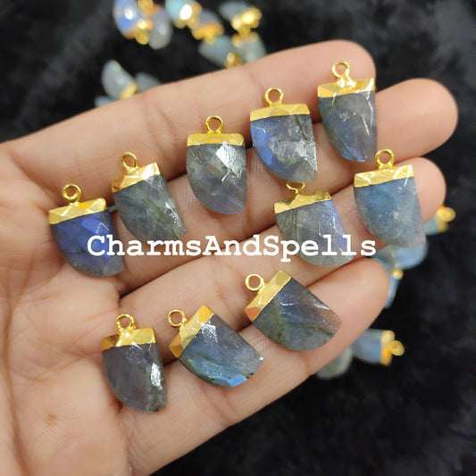 Blue Labradorite Electroplated Connector, Nail Shaped Faceted Gemstone Pendant Connector,Pendant Connector - Charms And Spells