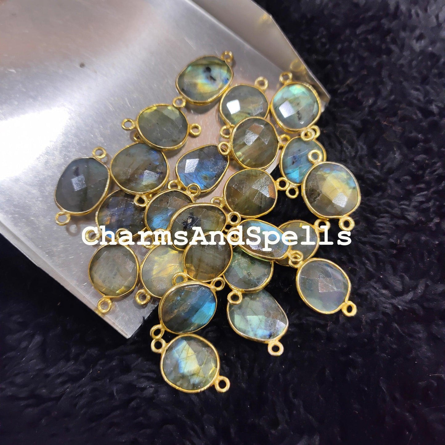 Labradorite Connector, Boho Gemstone Connectors, Wholesale Bulk Jewelry Supplies, 12x20-15x22mm Bracelet Connector - Charms And Spells