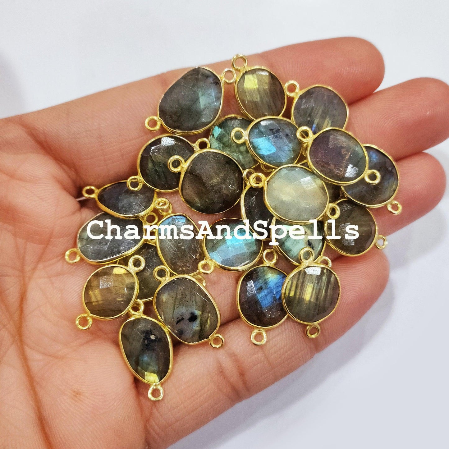 Labradorite Connector, Boho Gemstone Connectors, Wholesale Bulk Jewelry Supplies, 12x20-15x22mm Bracelet Connector - Charms And Spells