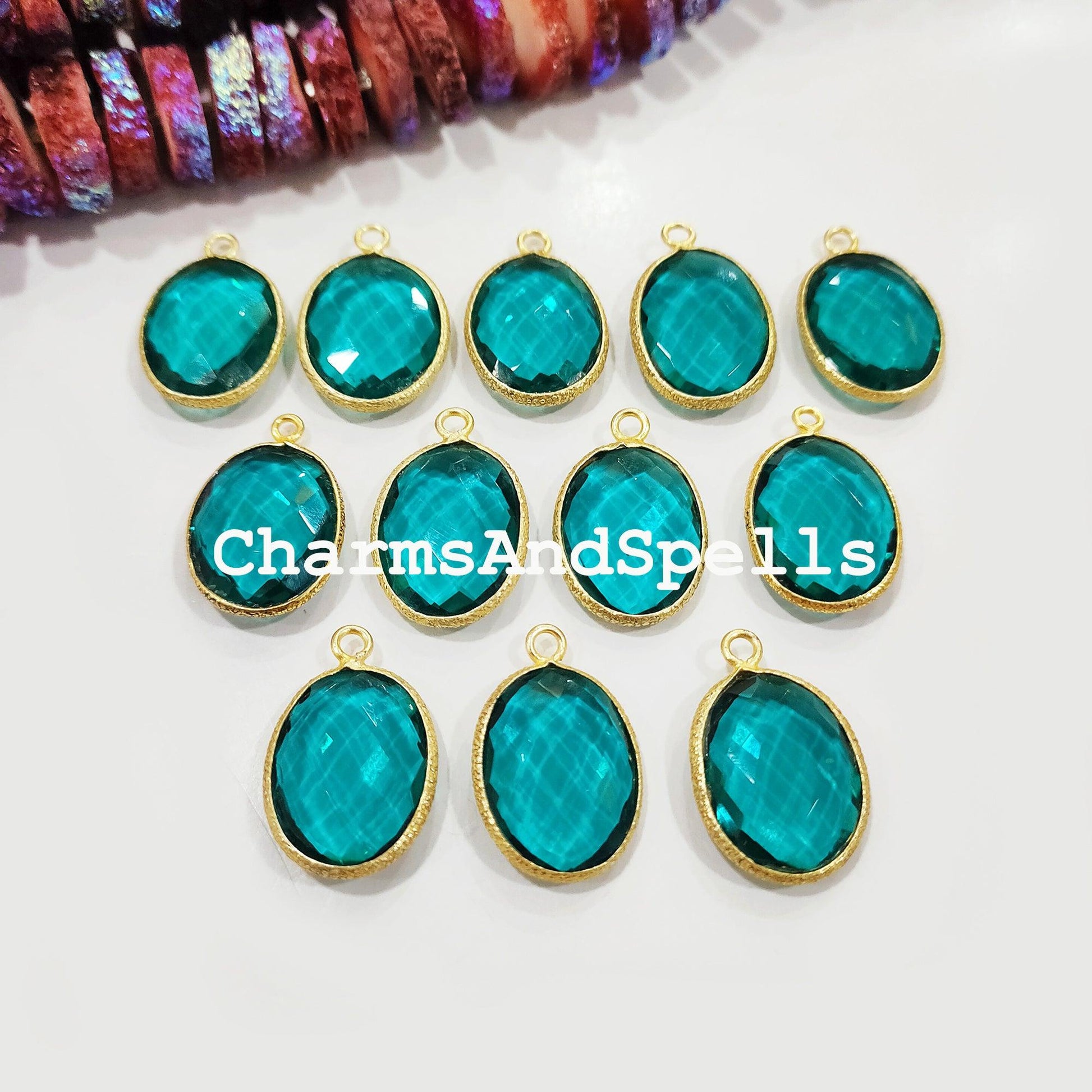 Ethnic Apatite Quartz Pendant Connector, 16x24mm Faceted Single Bail Connector, 14K Gold Plated Connector, Pendant Connector - Charms And Spells